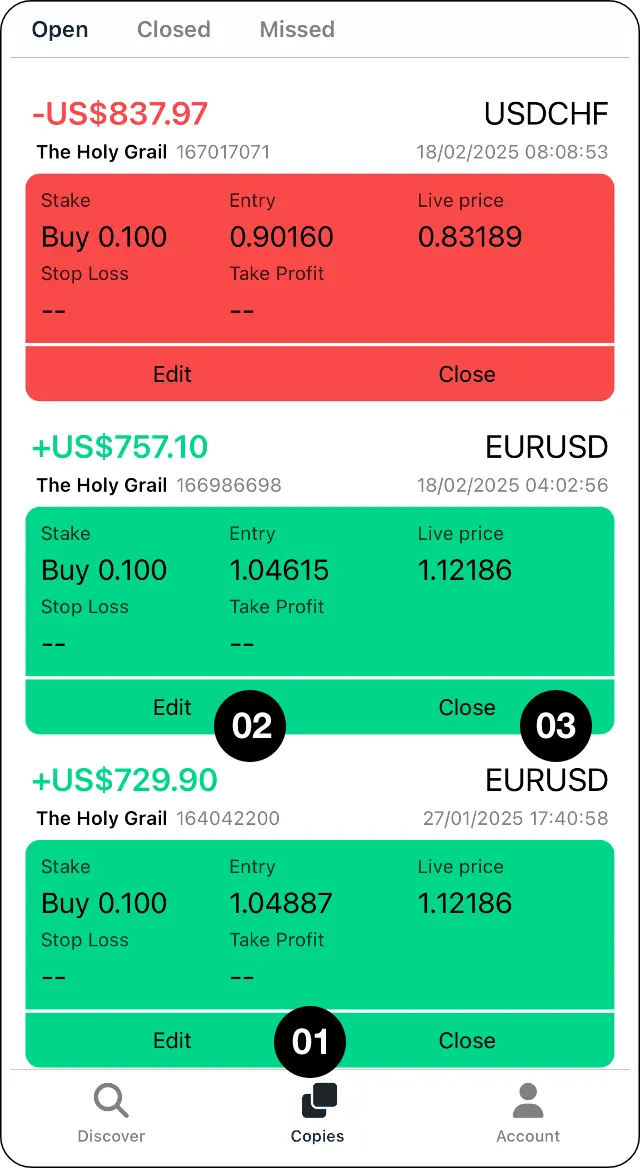 CopyMate open copied trades