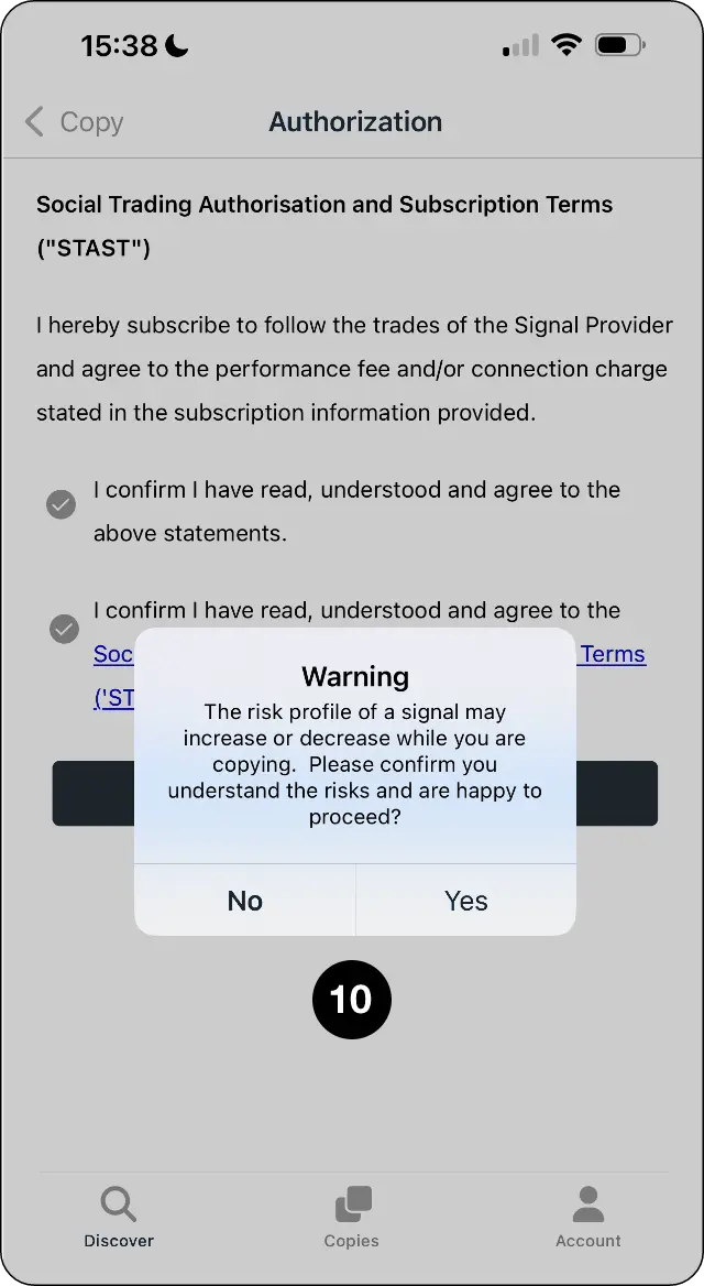 CopyMate risk confirmation