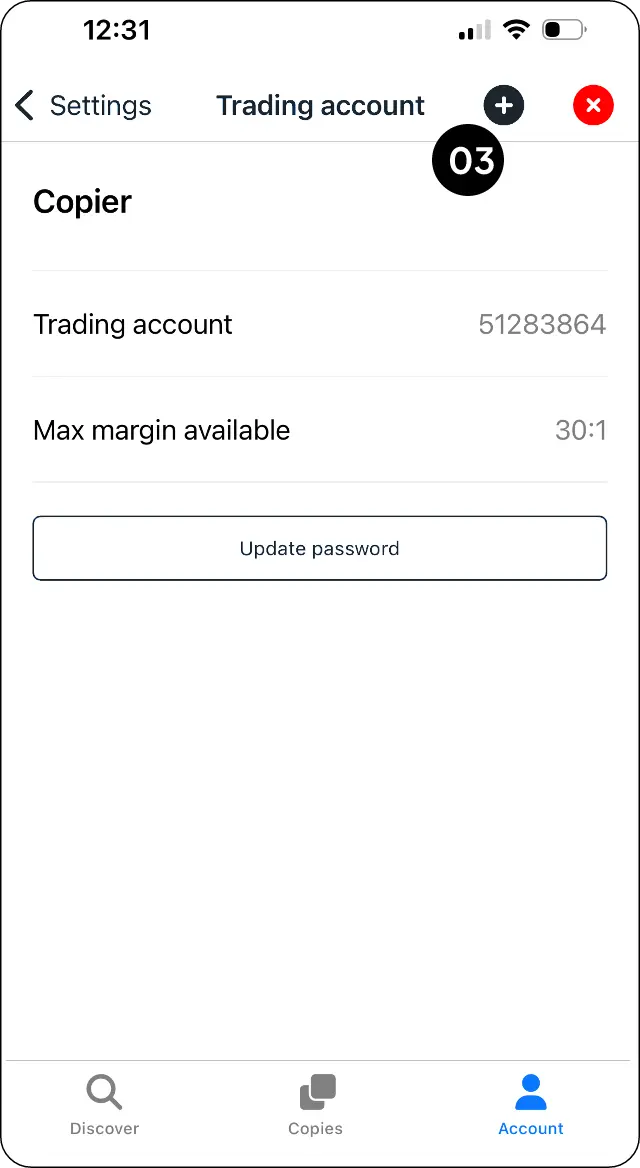 CopyMate add account button