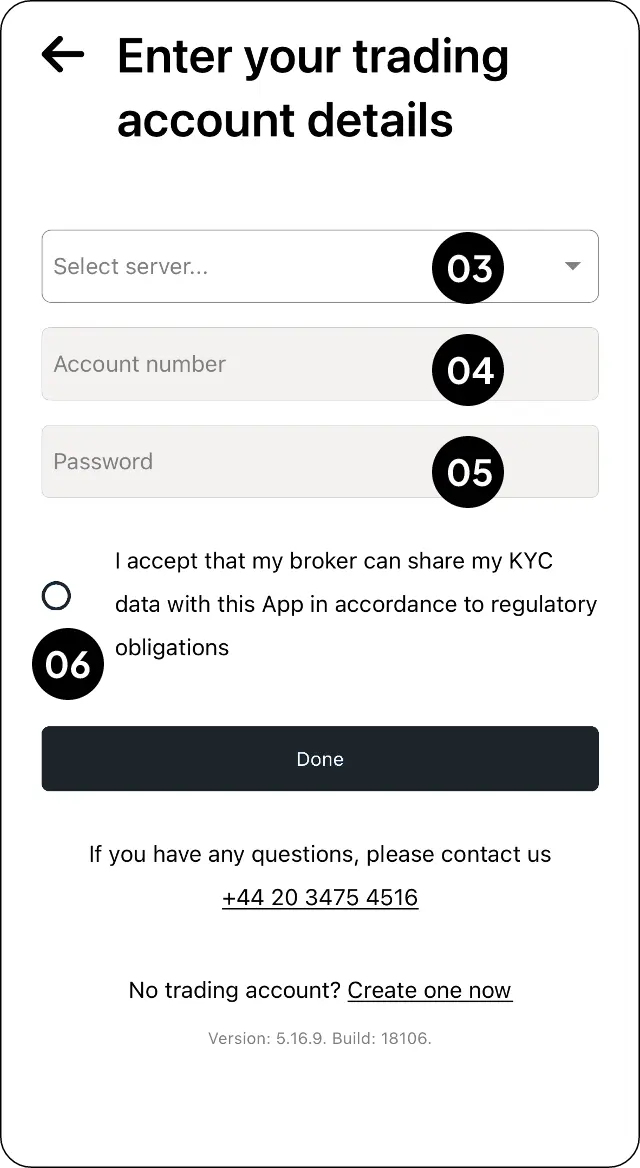 Enter trading account details