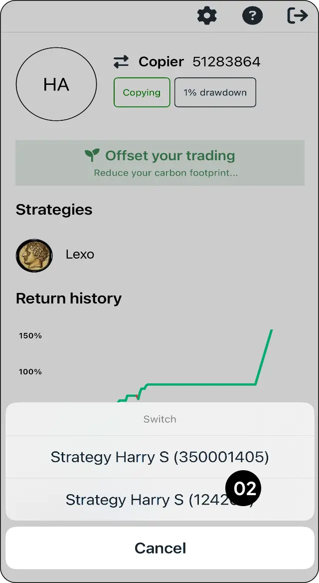 CopyMate account selection