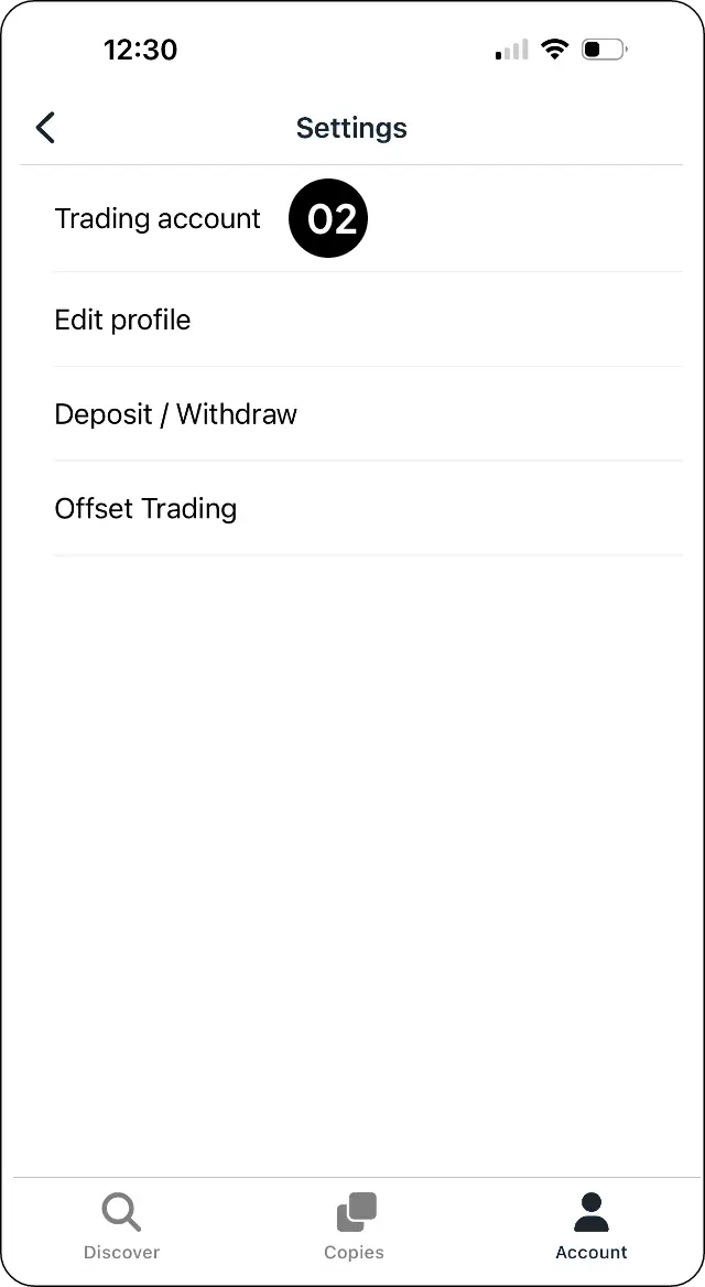 CopyMate trading account menu for unlinking